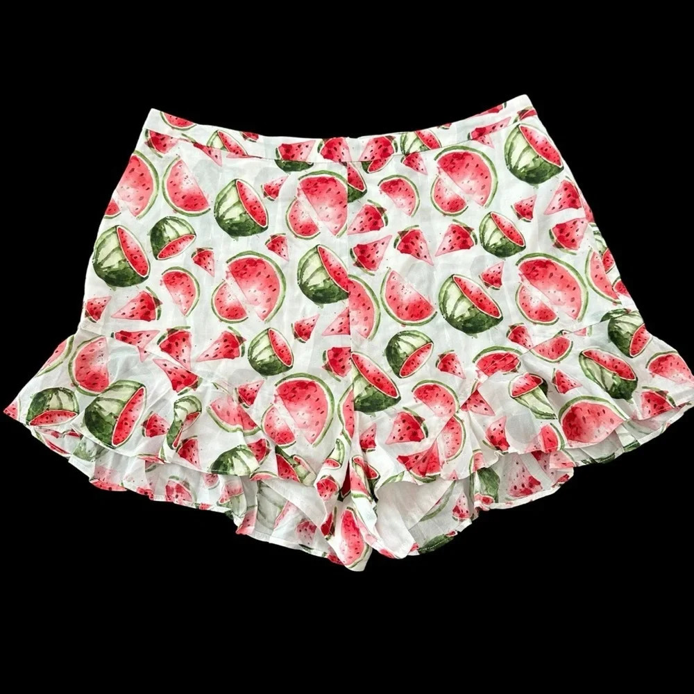 Kittenish Size Small High Waisted Watermelon Print Ruffle Shorts Summer Dressy S
